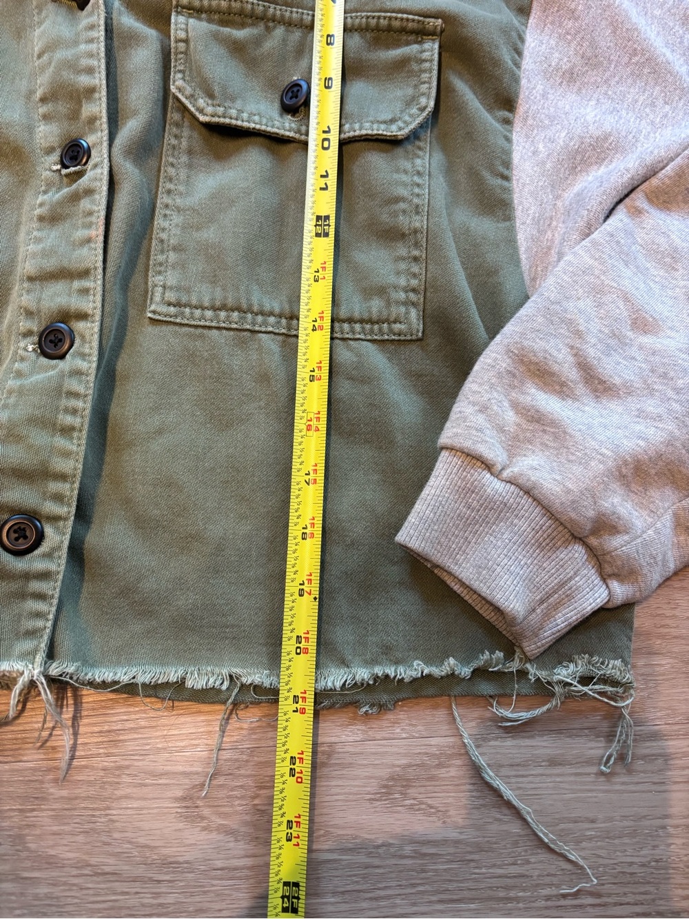 AllSaints Women’s M/L Morten Mixed Media Denim Army Jacket Khaki Green Gray - Picture 5 of 11